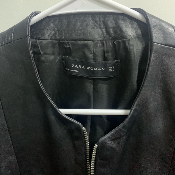 Zara Beautiful Black Zip Up Leather Jacket size Large, excellent condition - Picture 3 of 9
